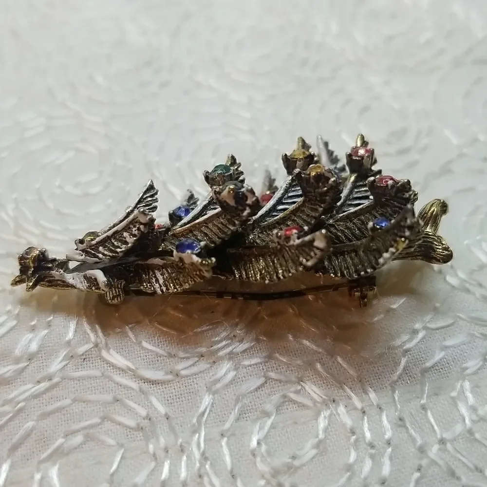 ART Brooch Pin Frosted Christmas Tree Rhinestones Vintage Brooch Pin